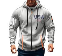 Zip Up Hoodies For Men, American Flag Graphic Sweatshirt With Drawstring Long Sleeve Bodybuilding Muscle Hoodie Stretchy Comfy Workout Sportswear Casual Warm Outerwear Lightweight Tracksuit Jacket