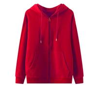 Zip Up Hoodies for Men Clearance Plain Jogging Jacket Zipped Hooded Sweatshirt Long Sleeve Loose Fit Hoody Plain Autumn Winter Warm Work Essentials Hoodie Pullover Jumper Tops UK M-3XL Red