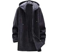 Zip up Hoodies for Men Comfy Fleece Lined Thermal Cozy Cardigans Soft Mid-Length Winter Coat Solid Color Windbreaker Warm Hooded Mens Overcoat Drawstring Hoodie Jacket with Pockets