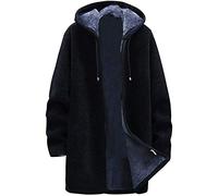 Zip up Hoodies for Men Comfy Fleece Lined Thermal Cozy Cardigans Soft Mid-Length Winter Coat Solid Color Windbreaker Warm Hooded Mens Overcoat Drawstring Hoodie Jacket with Pockets