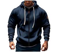 Zip Up Hoodies for Men, Mens Work Hoodie Fleece Lined Sweatshirts Solid Color Tactical Jacket Autumn Winter Warm Hooded Tops Outdoor Sports Hoody Zipper Drawstring Coats Sweater Active Wear Navy