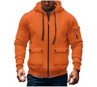 Zip Up Hoodies for Men, Mens Work Hoodie Fleece Lined Sweatshirts Solid Color Tactical Jacket with Pockets Autumn Winter Warm Hooded Tops Outdoor Sports Hoody Drawstring Coats Sweater Active Wear