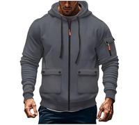 Zip Up Hoodies for Men, Mens Work Hoodie Fleece Lined Sweatshirts Solid Color Tactical Jacket with Pockets Autumn Winter Warm Hooded Tops Outdoor Sports Hoody Drawstring Coats Sweater Active Wear