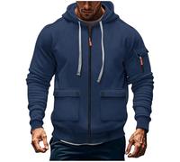 Zip Up Hoodies for Men, Mens Work Hoodie Fleece Lined Sweatshirts Solid Color Tactical Jacket with Pockets Autumn Winter Warm Hooded Tops Outdoor Sports Hoody Drawstring Coats Sweater Active Wear