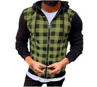 Zip Up Hoodies for Men Plaid Jumper Checkered Flannel Shirts Jacket Zipped Hooded Sweatshirt Long Sleeve Sweater Plain Autumn Winter Warm Work Hoodie Shacket Christmas Tops UK Size 10-18 Green