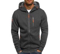 Zip Up Hoodies For Men, Slim Fit Hoody Tops With Pockets Solid Color Sweatshirts Stretchy Patchwork Sportwears Lightweight Breathable Hooded Outerwears Casual Fashion Workwear Dark Gray