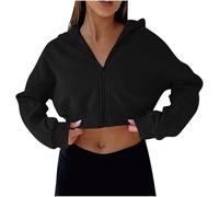 Zip Up Hoodies for Women Cropped Long Sleeve Fleece Hoodie Hooded Sweatshirts Lightweight Jackets Trendy Y2K Crop Tops Teen Girls Clothes 2024 Casual Sweaters Loose Pullovers Top Fall Winter Outfits