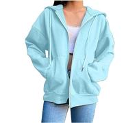 Zip Up Hoodies For Women Lightweight, Oversized Drawstring Hoodies Basic Solid Jacket Autumn Plain Hooded Outfits With Pocket College Jacket Sweatshirt For Teenager Girl Y101K Fashion Top