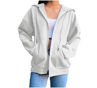 Zip Up Hoodies For Women Lightweight, Oversized Drawstring Hoodies Basic Solid Jacket Autumn Plain Hooded Outfits With Pocket College Jacket Sweatshirt For Teenager Girl Y23K Fashion Top