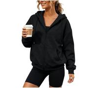 Zip Up Hoodies for Women UK Oversized Hooded Sweatshirt Ladies Full Zip Drawstring Hoodie Jacket with Pockets Drop Shoulder Long Sleeve Jackets with Ribbed Cuff Casual Everyday 2026 Fashion Outerwear