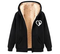 Zip Up Hoodies For Women Uk Plain Warm Fleece Cosy Transition Coat Fur Coat Causal Windproof Long Sleeve Autumn Winter Jacket Hooded Top Soft Fuzzy Sweatshirt Parka Outerwear Loungewear (X1-Black, XL)