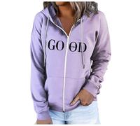 Zip Up Hoodies Sweatshirt Womens Long Sleeves Loose Hooded Jackets with Pockets Lady Gradient Color Letter Printing Hooded Sweatshirt Knitted (Purple, M)