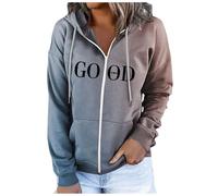 Zip Up Hoodies Sweatshirt Womens Long Sleeves Loose Hooded Jackets with Pockets Lady Gradient Color Letter Printing Hooded Sweatshirt Knitted (Light Blue, XL)