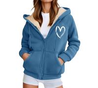 zip up jacket Womens Fleece Jackets Full Zip Oversized Print Fuzzy Plush Lined Hoodies Warm Pocket Hoodie Soft Plus Size Cropped Coats Comfortable Hooded Lovely fleece up Everyday Blue M