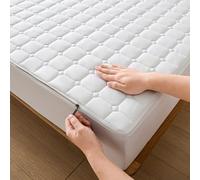 Zip Up Mattress Protector Double Customizable Quilted Mattress Cover Zipped Fitted Sheet Small Double/Single/King Mattress Topper Washable Anti-dust 360°Total Encasement Cover(150x200+25cm,White)
