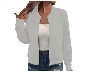 Zip Up Sweatshirt Jacket for Women No Hood Long Sleeve Casual Jackets Plain Sweatshirts for Teenage Knitted Girls Sweatshirt Solid Color Lightweight Cotton Jackets Fashion Slim Fit Ladies Outwear