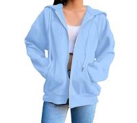 Zip Up Sweatshirts for Women Casual Zipped Hoodies Solid Color Loose Long Sleeve Jacket Womens Zipper Hoodies Pullover Sweaters Hooded Top Coats Activewear Ladies Outerwear with Pockets