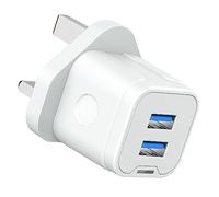 ZIPENDAR USB Plug,Dual USB Charger Plug Adaptor UK 3 Pin Mains Charger Double Port 5V 2Amp Phone Charging Plug Compatible with iPhone 16 15 14 13 12 11 Pro Max 10 XS X XR 8 7 6 6S Plus 5 SE 2020,iPad