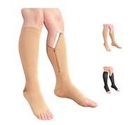 Ziperior Inside Leg Zipper 20-30 mmHg Compression Grade Calf Open Toe Socks (Nude, Large-X-Large)