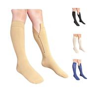 Ziperior Inside Leg Zipper 30-40 mmHg Compression Grade 3 Calf Closed Toe Socks, Beige, 5XL