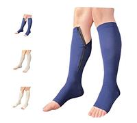Ziperior Open Toe 15-20 mmHg Compression White Navy Gray Inside Leg Zipper Socks (Navy, 2X-Large), Navy, XXL