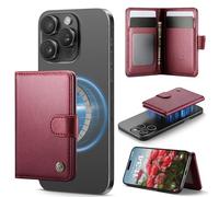 ZipFoldy for Magsafe Wallet, Magnetic Phone Wallet with RFID Blocking 6-Card Holder for Men Women Minimalist Slim PU Leather Kickstand for iPhone 17 Air 16 15 14 13 12 Pro Max Plus, Elegant Wine Red