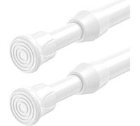 ZipGlo 2-Piece Extendable Curtain Rod without Drilling, White, Length 70 to 105 cm, Ø13mm Telescopic Rod, For Windows, Smaller Cabinets, Kitchen and Bathroom, Clamping Rod for Attaching Curtains