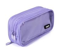 ZIPIT Half & Half Pencil Case for Girls, 3 Compartment Zipper Pouch for School, Stationery Bag for Teen and Adults, Pink