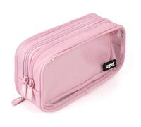 ZIPIT Half & Half Pencil Case for Girls, Aesthetic 3 Compartment Zipper Pouch for School, Stationery Bag for Teen and Adults, Pink