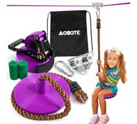 Zipline Kit for Kids and Adutls, Stainless Steel Pulley,Slackline 56ft with Zipline,Zip Lines for Backyard，Zip Line Kit with Climbing Rope Swing (AB010005-1)
