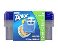 Ziploc® Brand, Food Storage Containers with Lids, Smart Snap Technology, Square, 4 ct