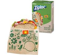 Ziploc Paper Sandiwch Bags, Recyclable and Sealable with Fun Designs, 50 Count