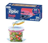 Ziploc Quart Food Storage Bags, Stay Open Design with Stand-Up Bottom, Easy to Fill, 29 Count