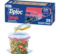 Ziploc Quart Food Storage Bags, Stay Open Design with Stand-Up Bottom, Easy to Fill, 29 Count