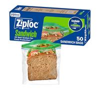 Ziploc Sandwich and Snack Bags with EasyGuide Texture, Plastic Storage Bags with Grip 'n Seal Technology, 50 Bags Total