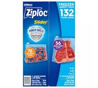 Ziploc Slider Freezer Bags Variety Pack, 132 Count, Power Shield Technology, 76 Quart and 56 Gallon Bags