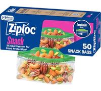 Ziploc Snack Bags with EasyGuide Texture, Small Plastic Storage Bags with Grip 'N Seal Technology, 50 Bags Total