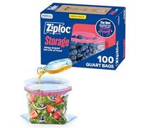 Ziploc Storage Bags with New Grip 'n Seal Technology, for Food, Sandwich, Organization and More, Quart, 100 Count