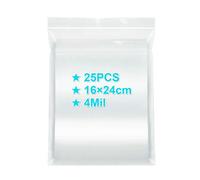 Ziplock Bags 16×24cm, 25PCS, 4 Mil Extra Thick Medium Size Clear Plastic Resealable Grip Seal Bags with Lock Seal Zipper, Storage Pouches for Food Sandwich Mask Incense Packaging