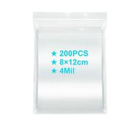 Ziplock Bags 8×12cm, 200PCS, 4 Mil Extra Thick Medium Size Clear Plastic Resealable Bags with Lock Seal Zipper, Storage Pouches Grip Seal Bags for Jewelry Mask Incense Packaging