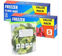 Ziplock Freezer Bags 60pcs, 1L Food Storage Bags BPA Free Sandwich Bag Reusable Zip Seal Plastic Bag with Expandable Bottom for Food, Meat, Grains, Fruits, Vegetables