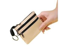 Zippa-Bag Canvas Mini Coin Purse Zipper Kid Storage Pouch Money Pocket Solid Color Coin Key Bag Women Men Cute Wallet Mini Purse Suitable for Cosmetic and Stationery Storage(Champagne)