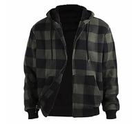 Zipped Fleece Lined Pullover Men's Softshell Fleece Lined Hoodies Full Zip Checked Cardigans Jacket Vintage Casual Sherpa Hooded Thick Cashmere Coat Winter Outerwear Heavy Viking Sweatshirts Green