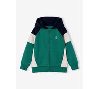 Zipped hooded sweatshirt for boys with colour block design green