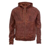Zipped Leather Hooded Bomber Biker Jacket Infinity Leather Tan L
