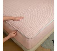 Zipped Quilted Mattress Protector Single Bed 90x190 Customizable Five-sided Quilted Mattress Cover Double/King Zip Up Bed Sheets Breathable Mattress Encasement Topper Fitted Sheet(150x200+25cm,Pink)