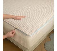 Zipped Quilted Mattress Protector Single Bed 90x190 Customizable Five-sided Quilted Mattress Cover Double/King Zip Up Bed Sheets Breathable Mattress Encasement Topper Fitted Sheet(150x200+30cm,Beige)