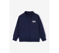 Zipped sweatshirt for boys with a trucker neck navy blue