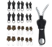 Zipper, 24 Piece Zip Repair Set, Removable Zipper Pull Fixer Repair Set for Universal, Clothing, Bed Train, Luggage (Black, Brown)