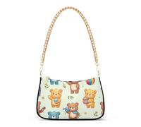 Zipper Aesthetic Shoulder Bag Cute Cartoon Brown Bears Beige Handbag Medium Animal Womens Classic Purse Hobo Totes with Chain Strap